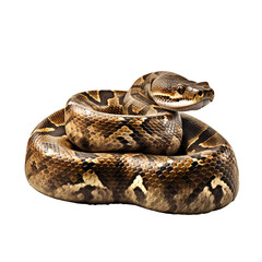 Obraz premium Coiled brown and black python on transparent background