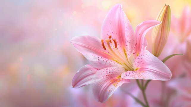 elegant floral serenity pink lily blossom on pastel gradient background delicate spring beauty