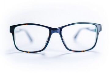 Fototapeta premium A pair of sophisticated eyeglasses, framing intelligent eyes, isolated on pure white background.