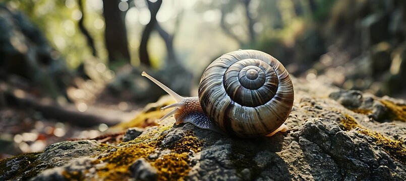 Mesmerizing Macro: Snail's Tranquil Journey Captured in its Shell, Nature's Beauty Unveiled in Every Curvature and Spiral