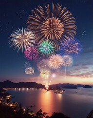 湖畔の花火ショー