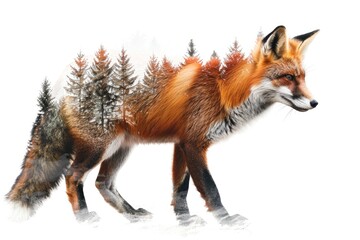 Fototapeta premium Majestic Fox Silhouette Merged with Forest Landscape Illustration