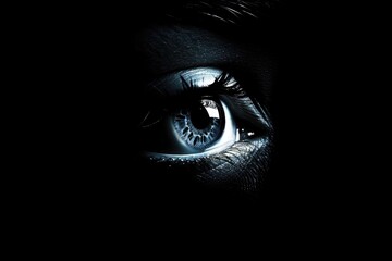 A minimalist representation of introspection: a single eye gazing inward against a deep black background, symbolizing self-reflection and inner awareness.
