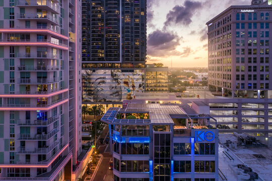 Ft Lauderdale , United States - 22 February 2022: Aerial view of modern downtown skyline, Ft Lauderdale, Florida.