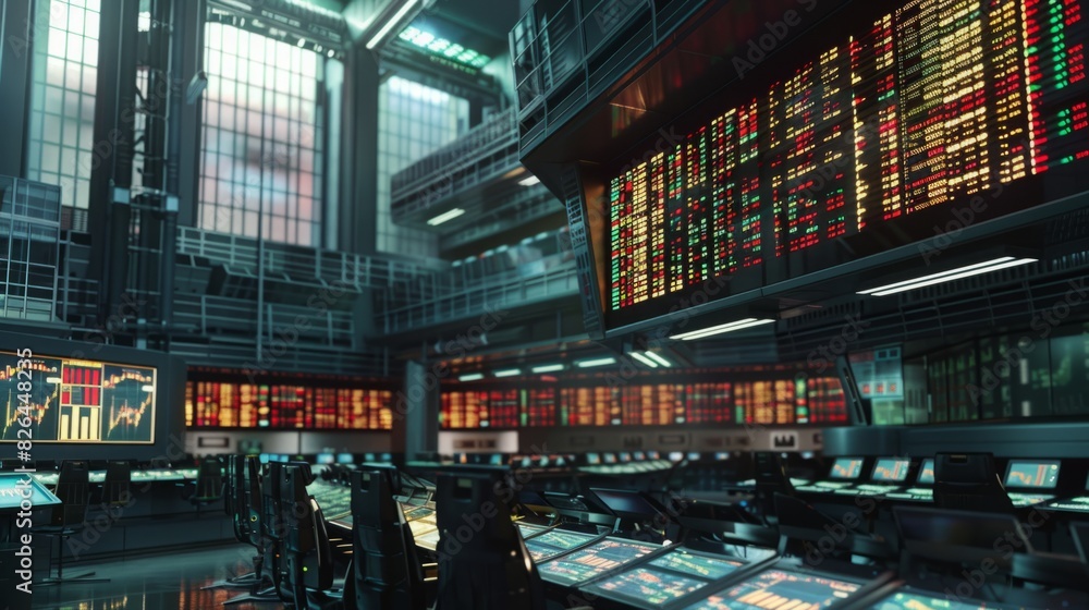 Poster a spacious control room packed with numerous electronic screens displaying data and information.