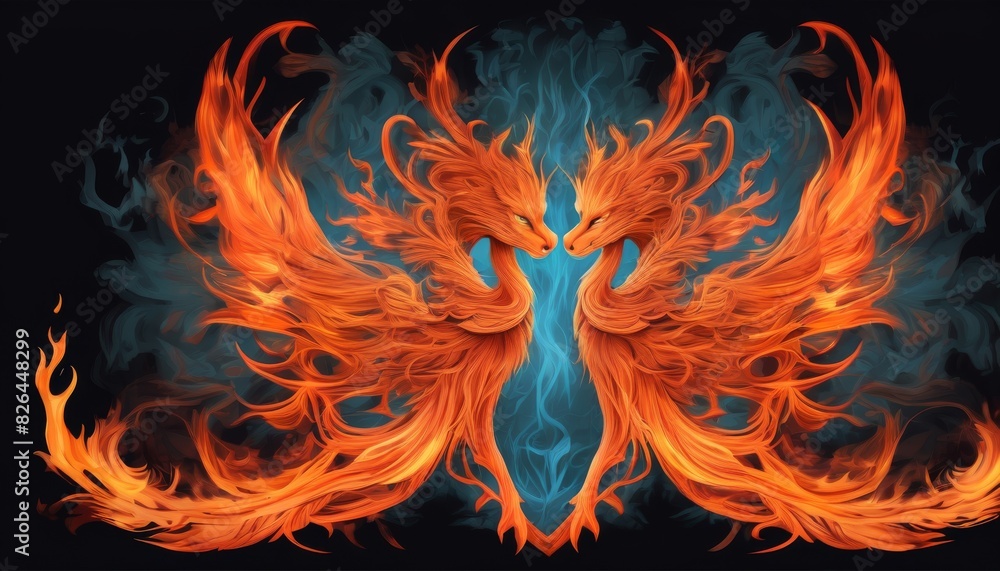 Poster an artistic depiction of a phoenix in fiery tones, symbolizing rebirth with its wings dramatically s