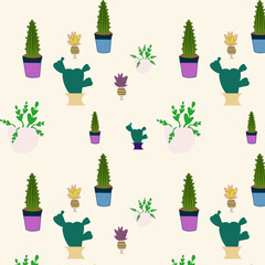 Seamless cute pattern with cactuses