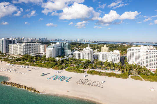 Aerial view of Waikiki Beach and turquoise waters, Miami Beach, Florida, United States. - Powered by Adobe