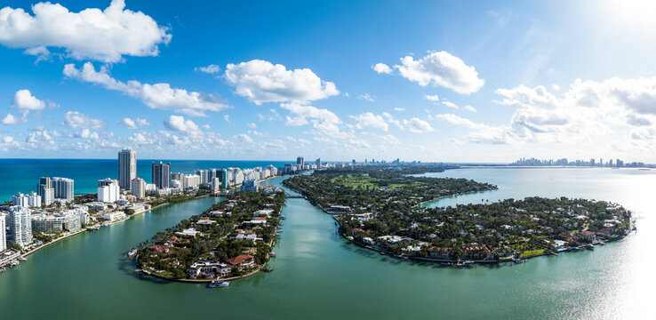 Aerial view of Allison Island, Normandy Isle, Miami Beach, Florida, United States.