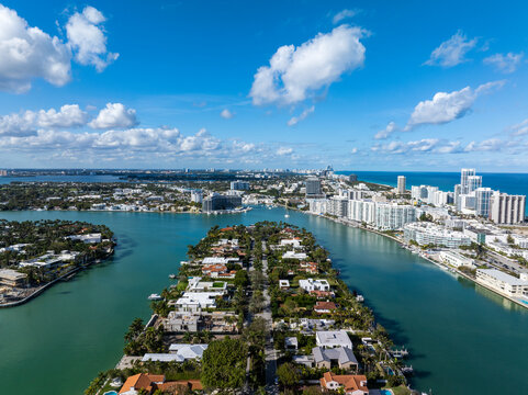 Aerial view of beautiful La Gorce with Intracoastal, Miami Beach, Florida, United States.