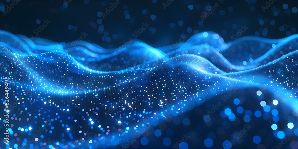 Poster abstract digital design featuring blue cyberspace background with dot wave lines. concept abstract d