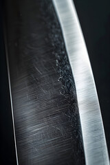 Close-Up of a Metallic Blade Highlighting Sharp Edges and Sleek Surface, Showcasing Precision and Craftsmanship