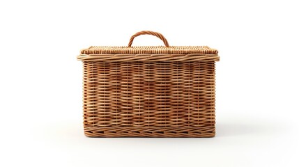 Isolated White Background Brown Wicker Basket Box Shape Side View