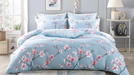 a soft and fluffy plush light flannel four-piece duvet cover set featuring a floral pattern on each pillowcase