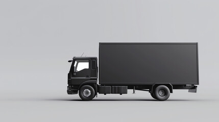 Black truck on a white background. The truck is a box truck with a solid black body. The truck is facing the left side.