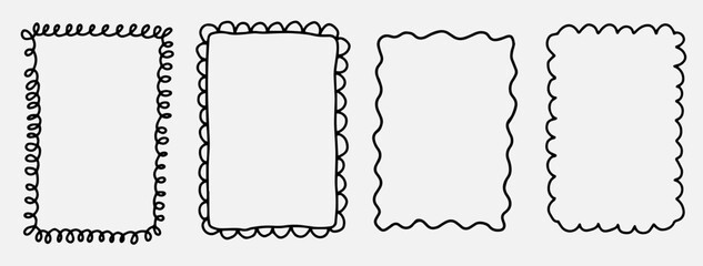 Set of groovy zigzag wavy frame. Rectangular shapes with curvy and jagged borders. Art line elements. Squiggle funky Y2k outline