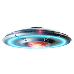 Futuristic flying saucer with neon lights transparent background
