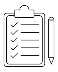 Clipboard with checklist ticked and pencile. Vector illustration.