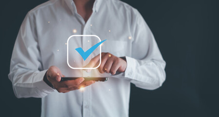 Hand shows the sign of the top service Quality assurance,satisfaction, service experience, ISO certification and standardization concept.