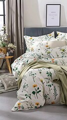 a soft and fluffy plush light flannel four-piece duvet cover set featuring a floral pattern on each pillowcase.