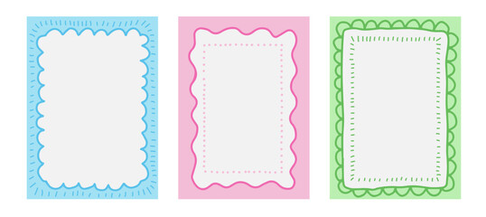 Set of groovy wavy frame. Retro aesthetic zigzag color border. Design elements for a social media story or post.