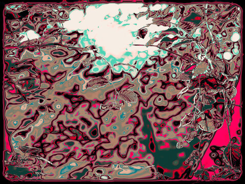 leaves on colorful and neon art style backdrop