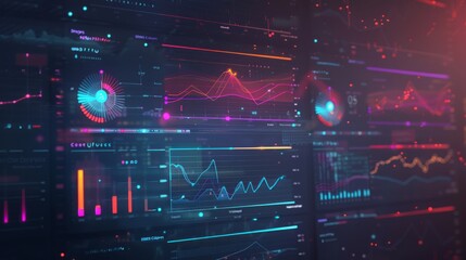 A computer screen filled with a large amount of data, charts, and graphs, showcasing comprehensive information in a digital format.