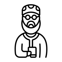 Nikah Khawan Imam-e-Masjid concept, marriage officiant Qazi  wearing Taqiyah vector outline icon, Muslim marriage Symbol, Islamic wedding customs Sign, Pakistani matrimony stock illustration