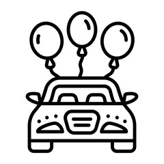 Bridal Party Car front view concept, newly Wed Vehicle with balloons vector outline icon, Muslim marriage Symbol, Islamic wedding customs Sign, Pakistani matrimony stock illustration