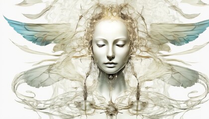 Ethereal digital artwork depicting an angelic figure with intricately designed wings, blending classical beauty with a modern artistic touch.. AI Generation