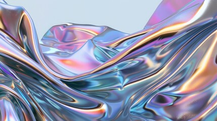 Background with fluid smooth chrome liquid texture waves, motion holographic effect wallpaper or banner