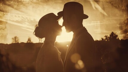 romantic 1900s couple in love sunny warm moody background vintage 1930s era portrait