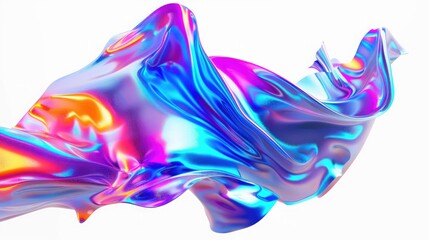 Obraz premium Background with fluid smooth chrome liquid texture wavy shape isolated on white, motion holographic effect