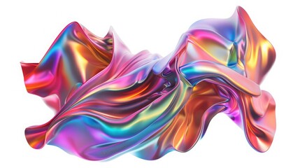 Obraz premium Background with fluid smooth chrome liquid texture wavy shape isolated on white, motion holographic effect