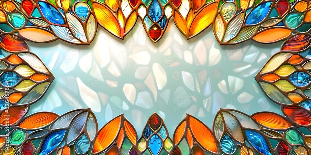 Poster vibrant and intricately patterned stained glass frame on a light background digital rendering of an 