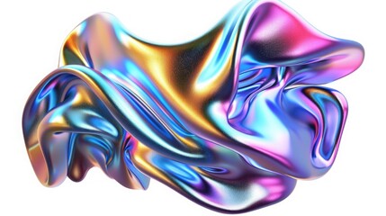 Obraz premium Background with fluid smooth chrome liquid texture wavy shape isolated on white, motion holographic effect