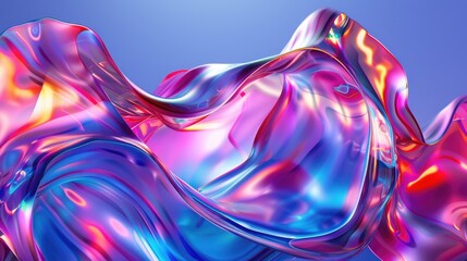 Background with fluid smooth chrome liquid texture waves, motion holographic effect wallpaper or banner