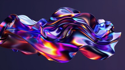 Obraz premium Background with fluid smooth chrome liquid texture waves, motion holographic effect wallpaper or banner
