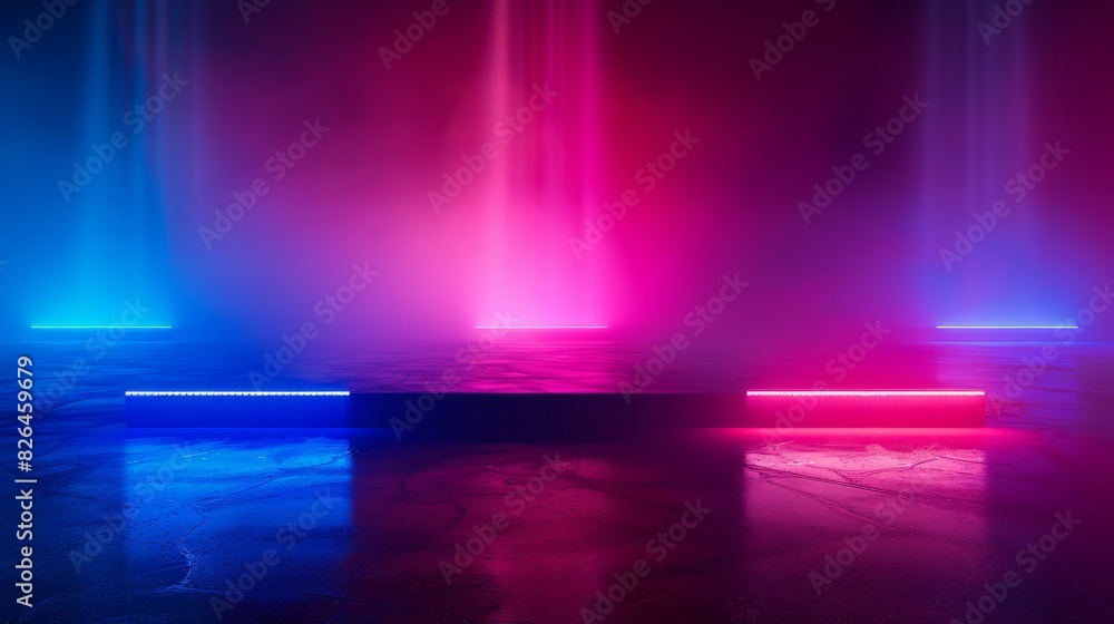Poster various colored lights shining brightly in a room, creating a vibrant and dynamic atmosphere