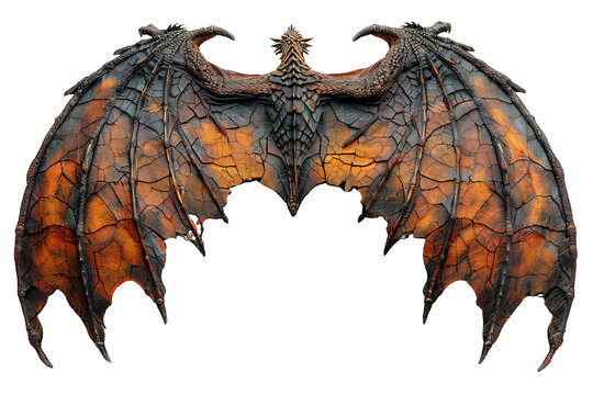 realistic dragon wings isolated on transparent background ,generative ai