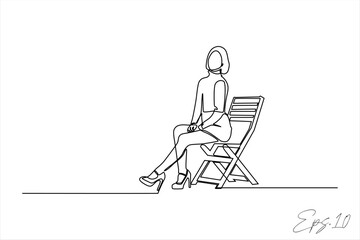 continuous line vector illustration of woman sitting relaxing