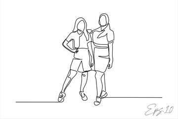 continuous line vector illustration of two women