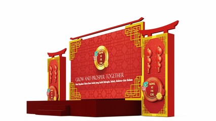 3D Render A simple Chinese New Year stage used for concerts, gatherings or events you create, right view