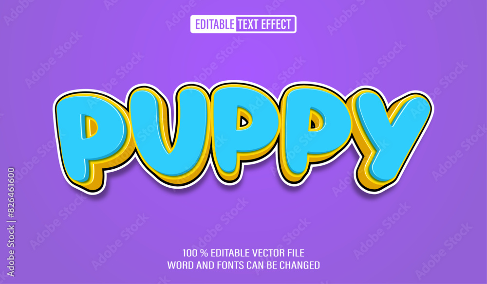 Wall mural editable 3d text style effect - pet cartoon text effect template