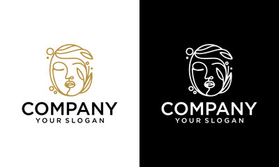 Women's faces in line art style with flowers and leaves. line art in elegant style for prints, tattoos, posters, textile, cards etc. Beautiful women face Vector illustration