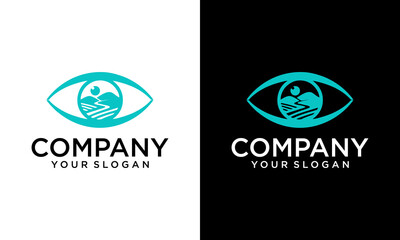 river hill eye care logo,  hill and water reflection on eye vector