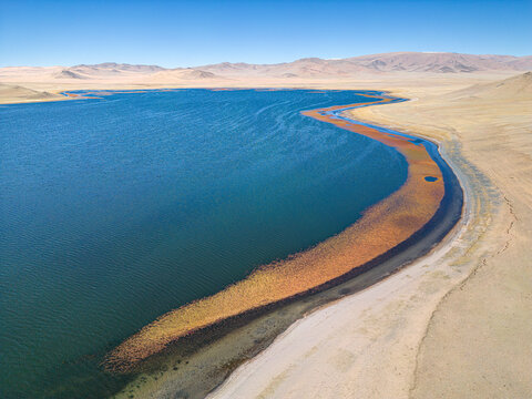 Aerial view of Baga Lake, Erdenekhairkhan, Zavkhan, Mongolia.