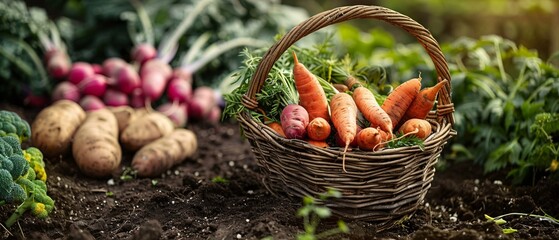 A basket of vegetables including carrots and radishes. - Powered by Adobe