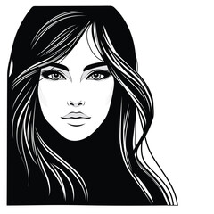 Vettori illustration of a beautiful woman's face with long hair on a white separate background