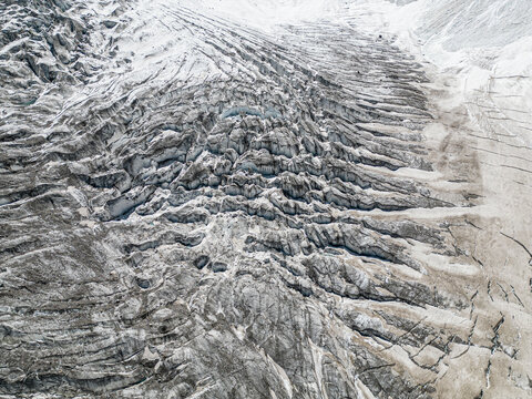 Aerial view of Diamir Glacier with clear river stream, Gilgit-Baltistan, Pakistan.